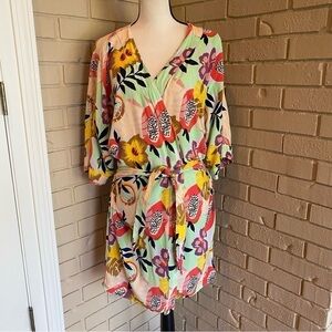 Noonday Collection Papaya Tropical Floral Print Kimono Robe Women’s XS / S